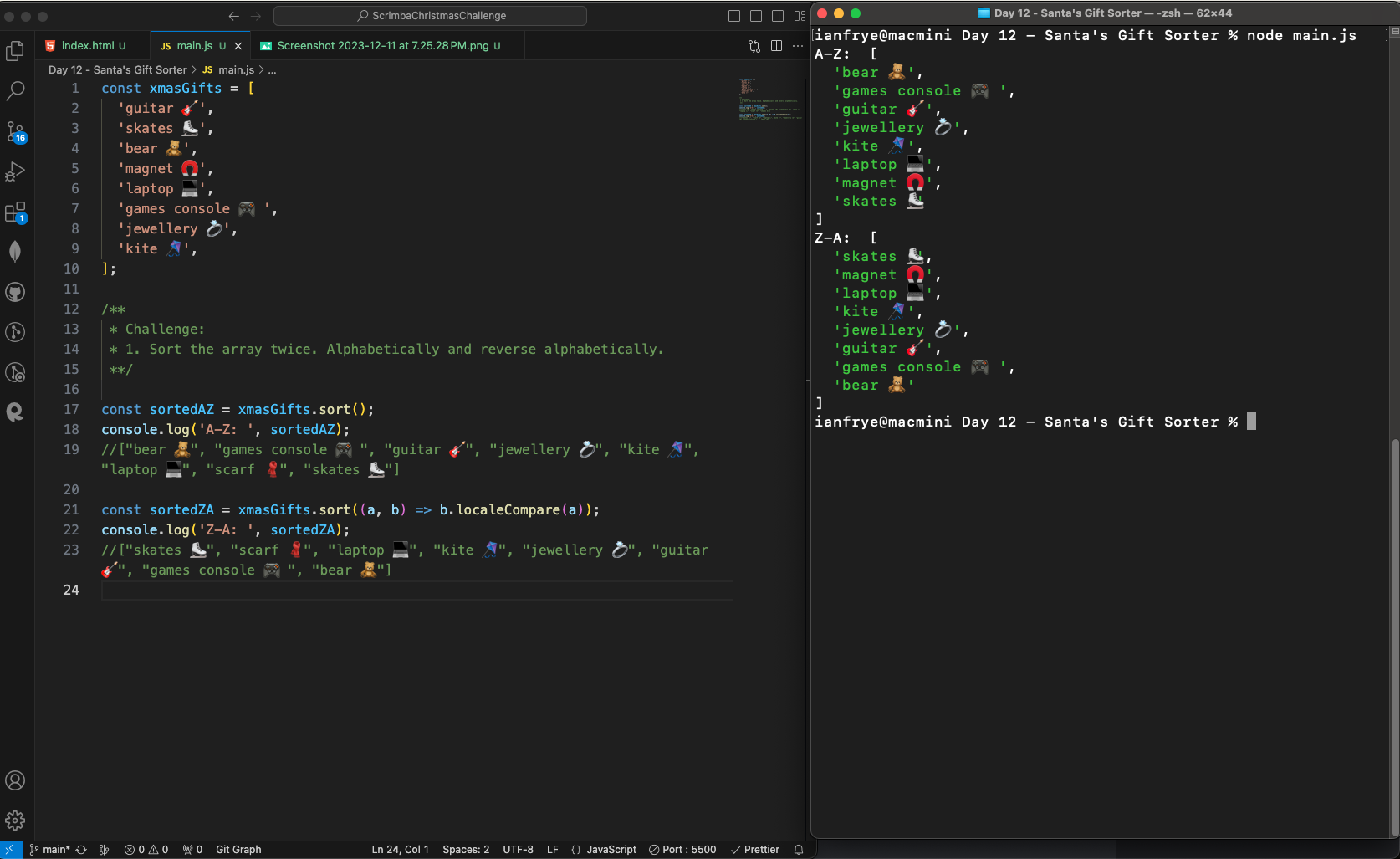 Screenshot of solution
